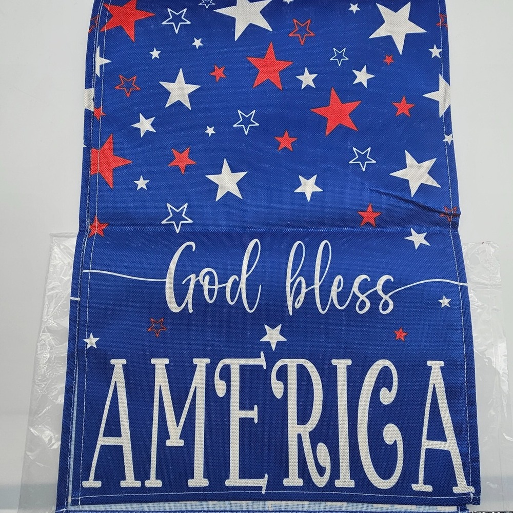 Stars Red White Blue Table Runner, 90"x13", Fourth of July God Bless America